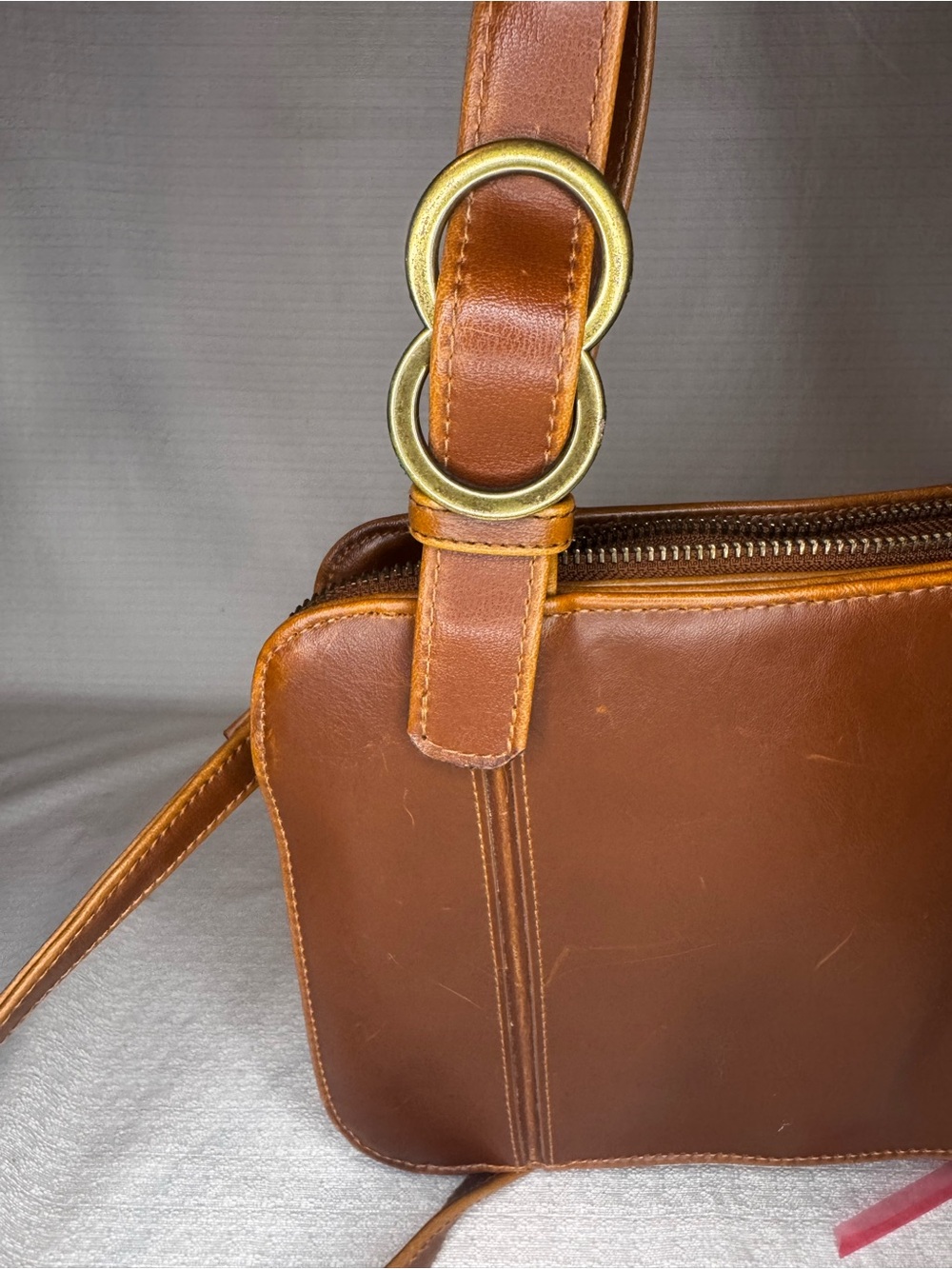 Liz Claiborne Chestnut Brown Leather Crossbody Shoulder Bag - Picture 4 of 9